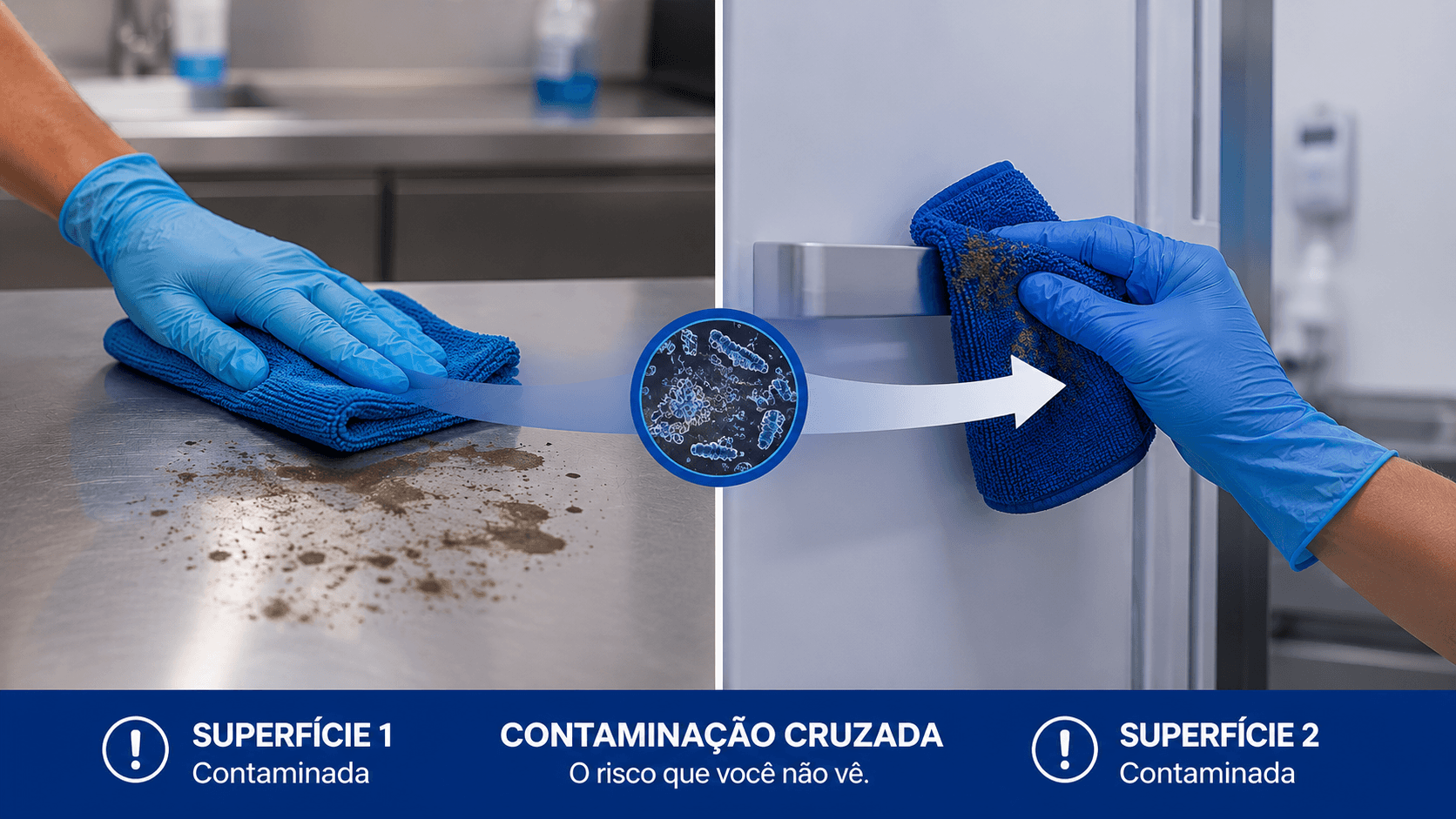 Ilustração de contaminação cruzada entre superfícies
